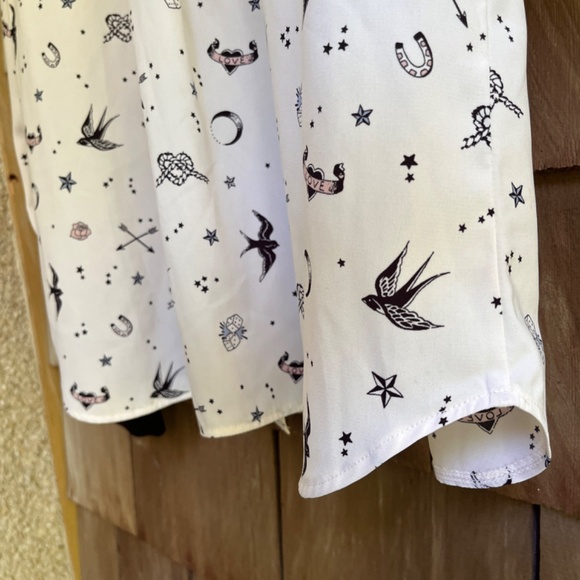 River Island Love Hearts Bierds Print Blouse 18( L ) Contrast Trim Long Sleeves - Picture 15 of 16